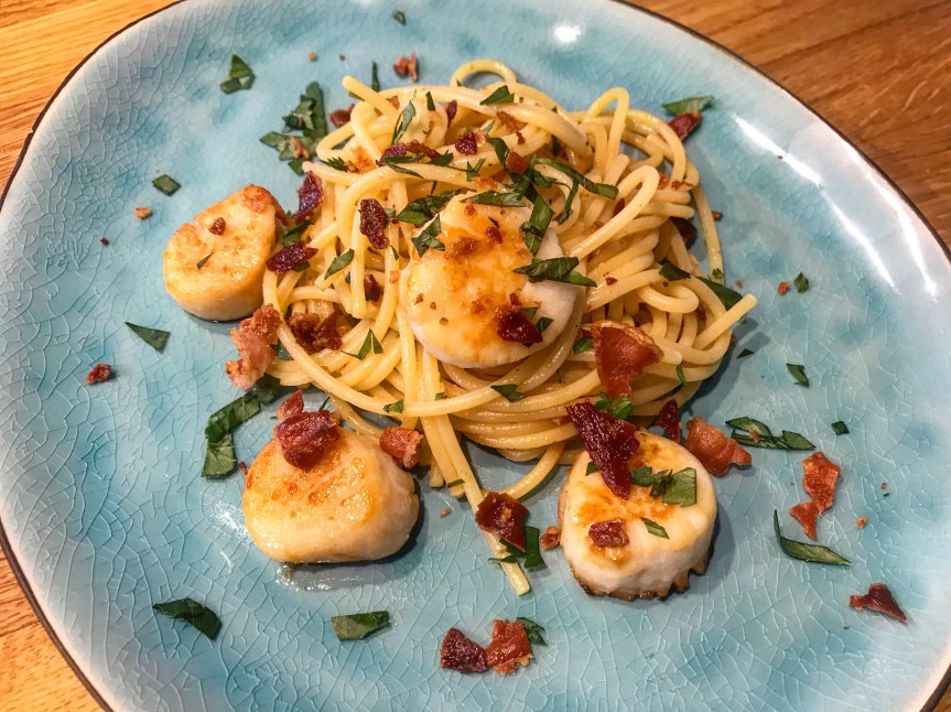 Spaghetti-Bacon-Jakobsmuscheln